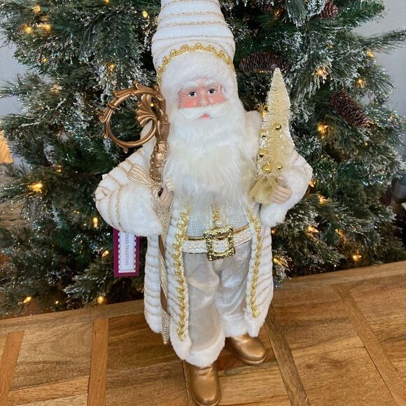 NWT Luxurious White Gold Glam Santa Figurine Decor Statue - Picture 2 of 5